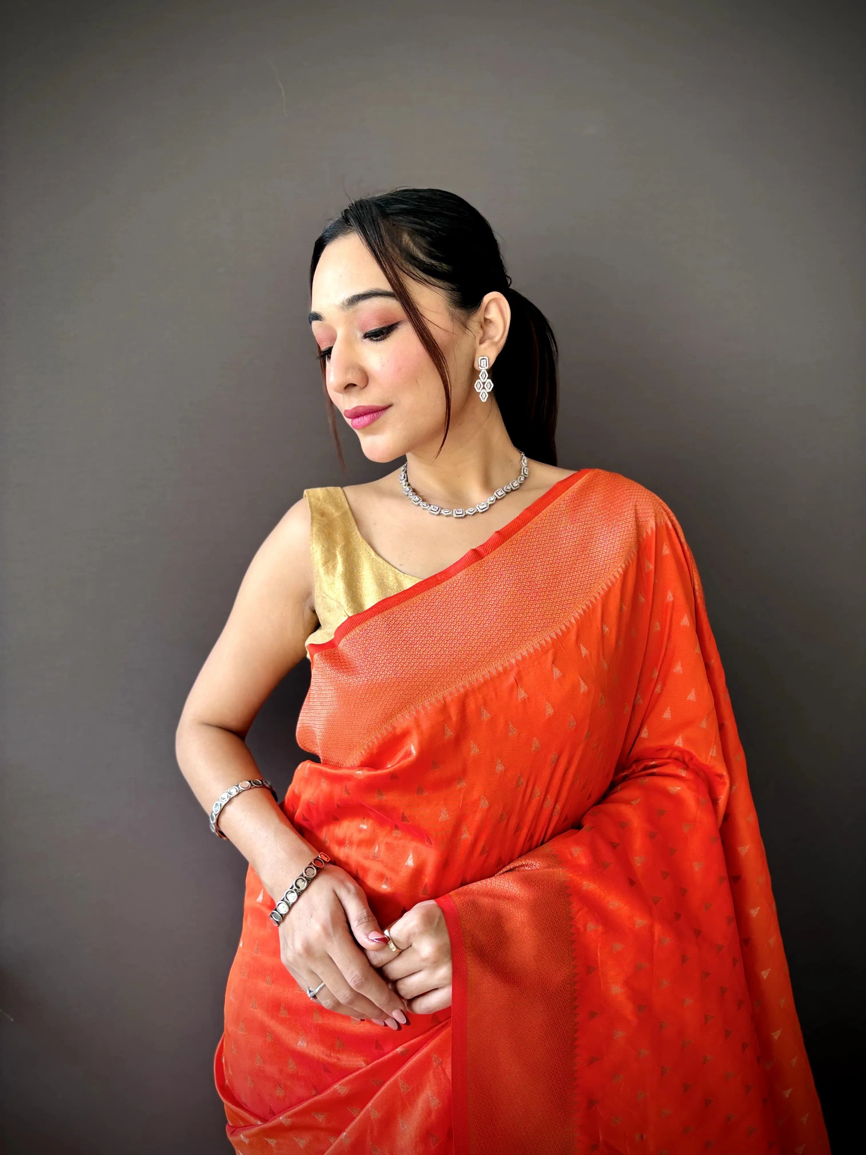 Pure Paithani Saree with Copper Zari & Designer Pallu – Soft Weave (Orange)
